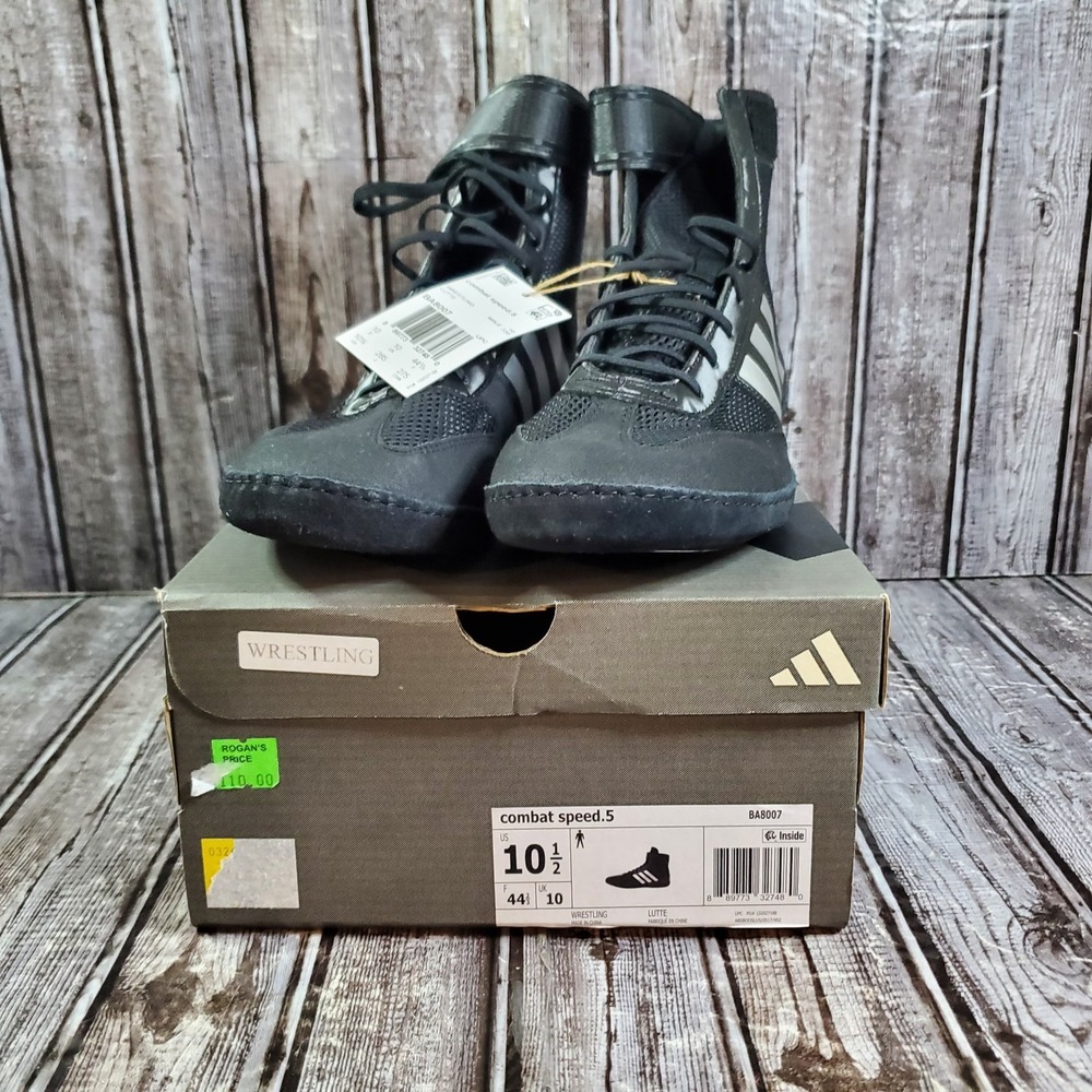 Adidas Men's Combat Speed 5 Wrestling Shoes BA8007 Black Silver Size 10.5